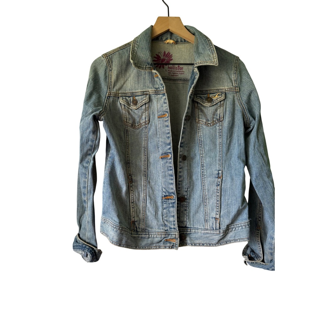 Hollister Denim Jacket Womens L Light Blue Stretch Trucker Coat
